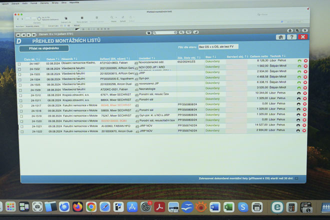 Montážní listy v aplikaci Dartis, FileMaker