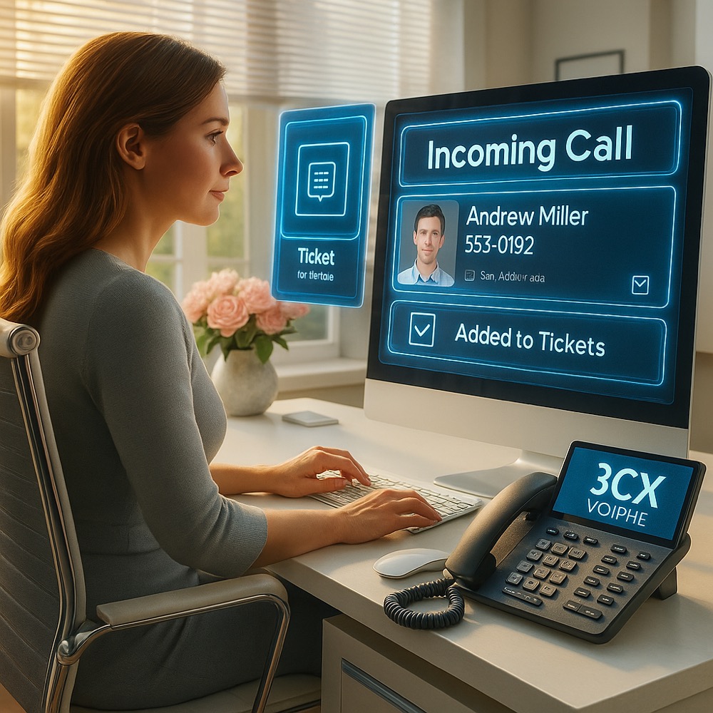 Telefonní systém integrovaný s FileMakerem pro rychlé vyhledání pacientů.